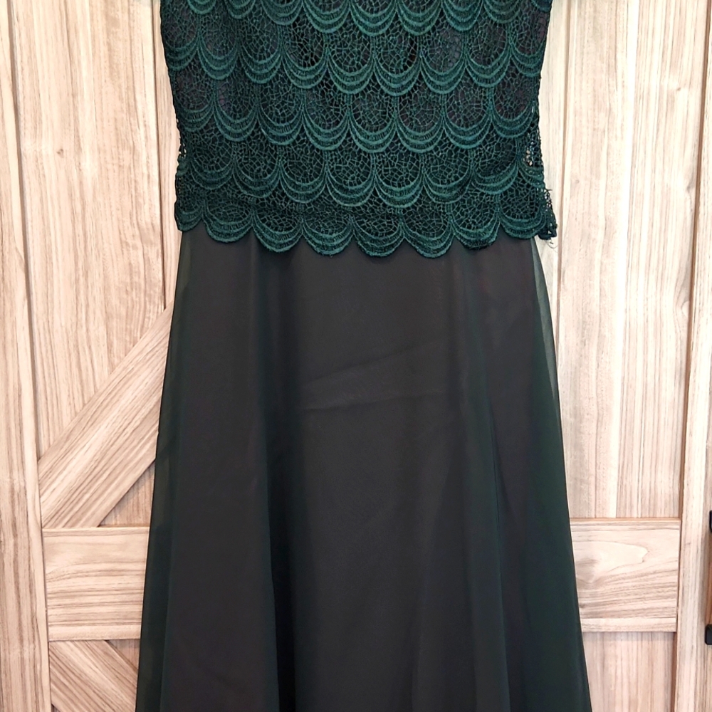 Forrest green full length formal dress.